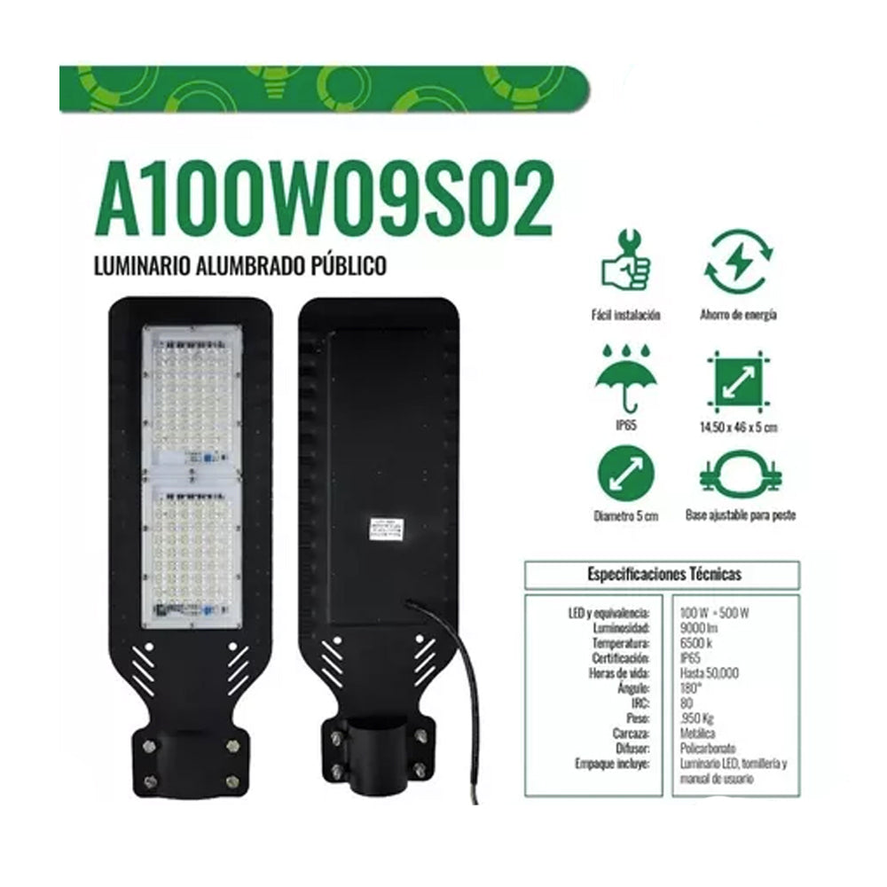Lámpara Alumbrado Público 100 Watts Luz Led Blanca Fría