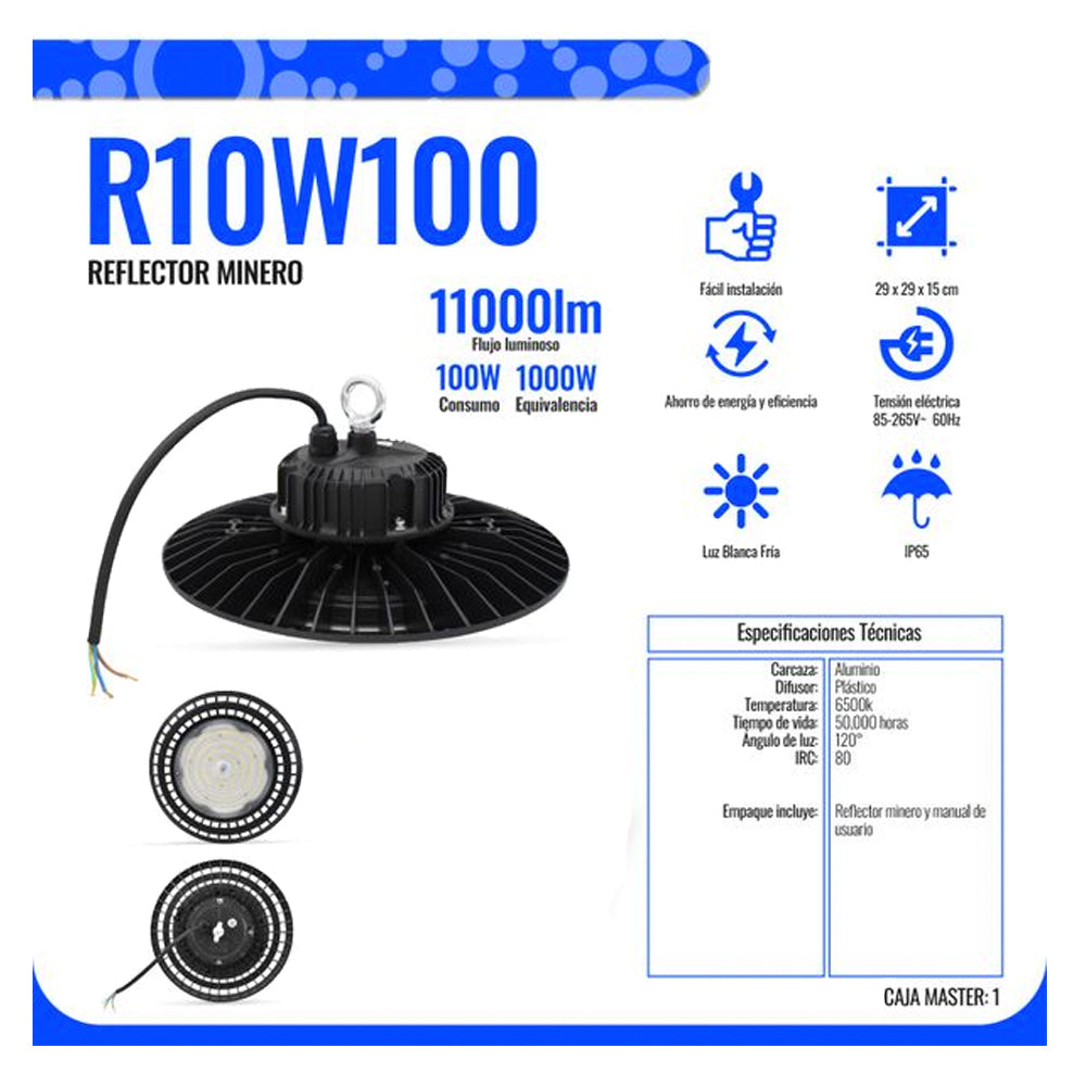 Reflector Industrial Tipo Minero 100 Watts IP65