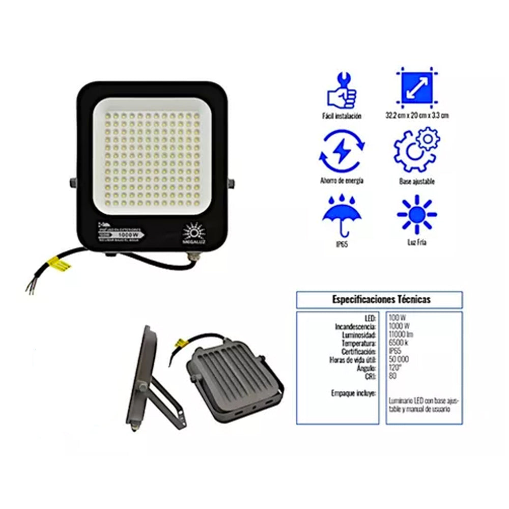 Reflector Led 100 Watts IP65 Luz Fría 11000lm