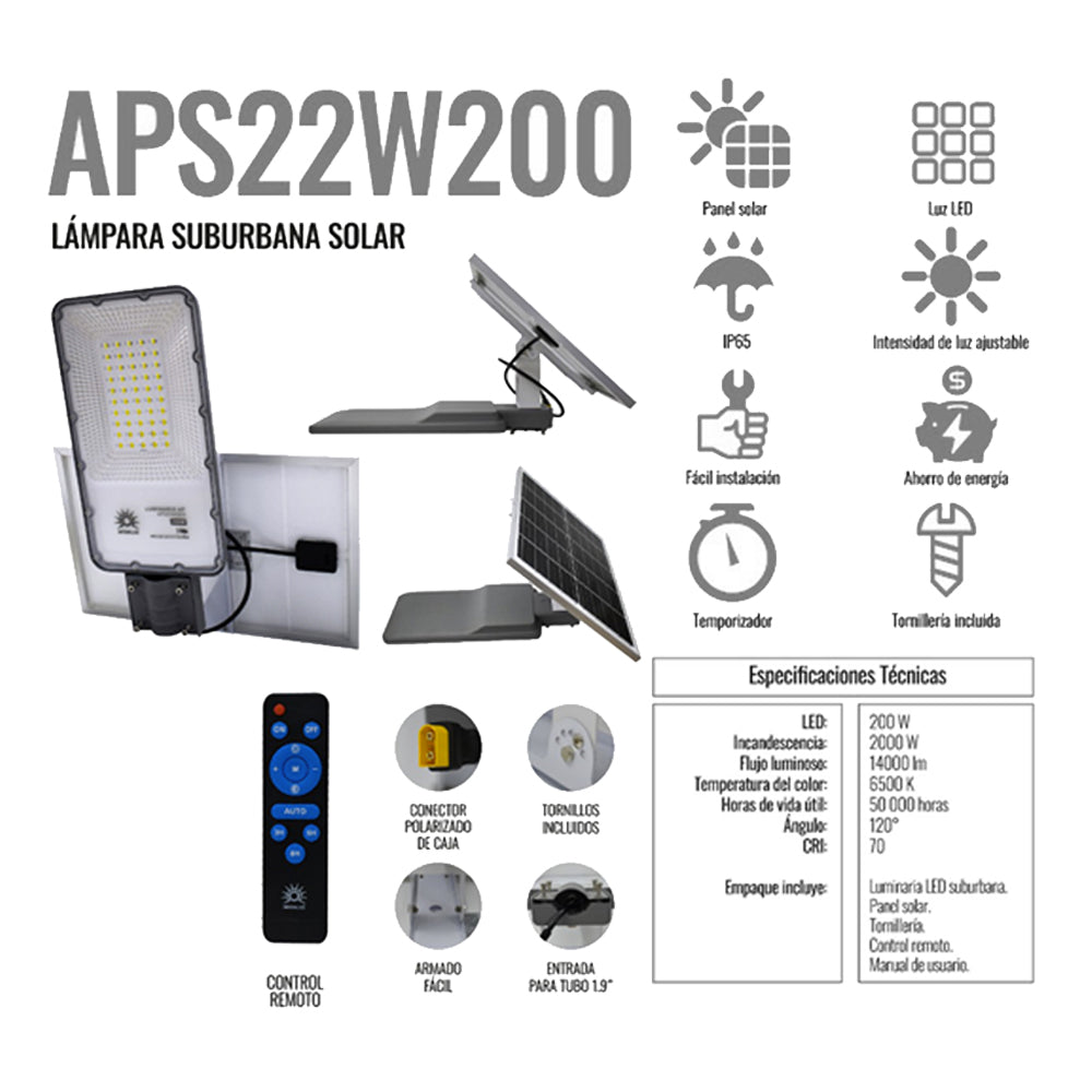 Lámpara Solar Para Exterior 200 Watts IP65