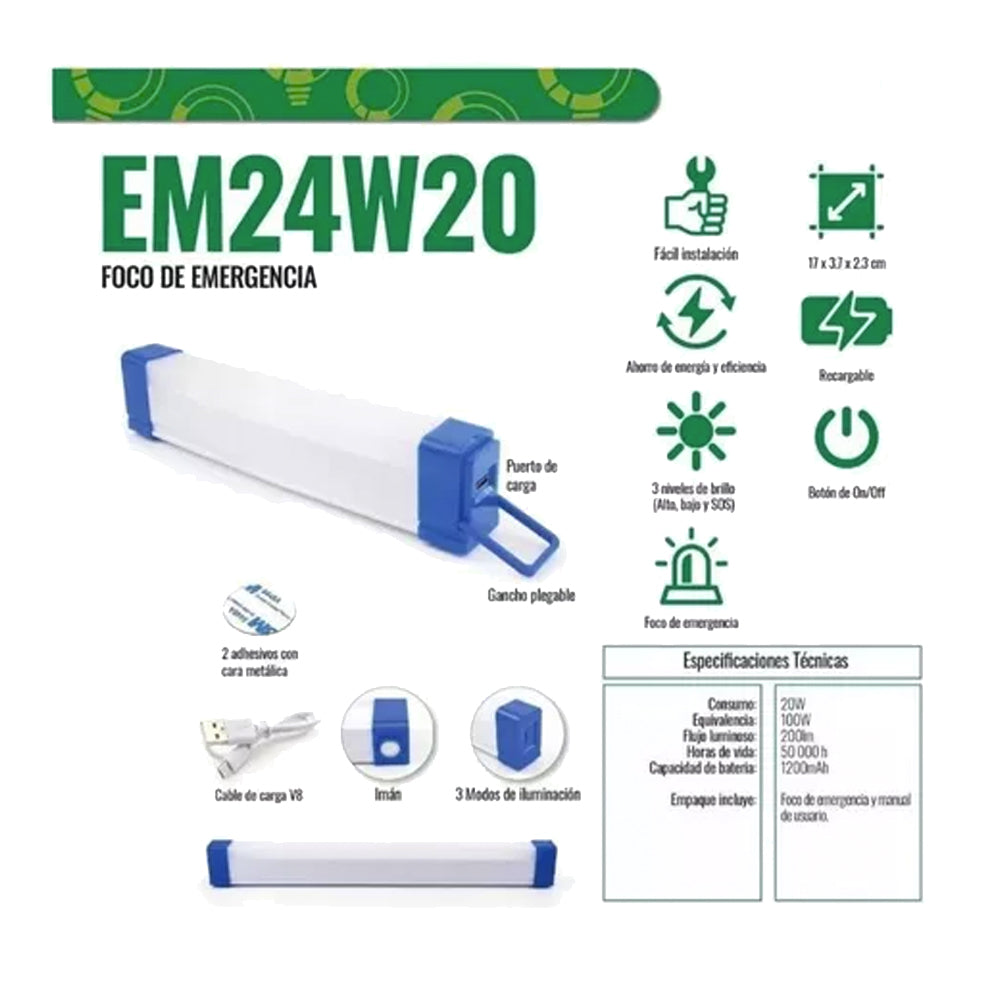 Lámpara de Emergencia 20 Watts 3 Modos Luz