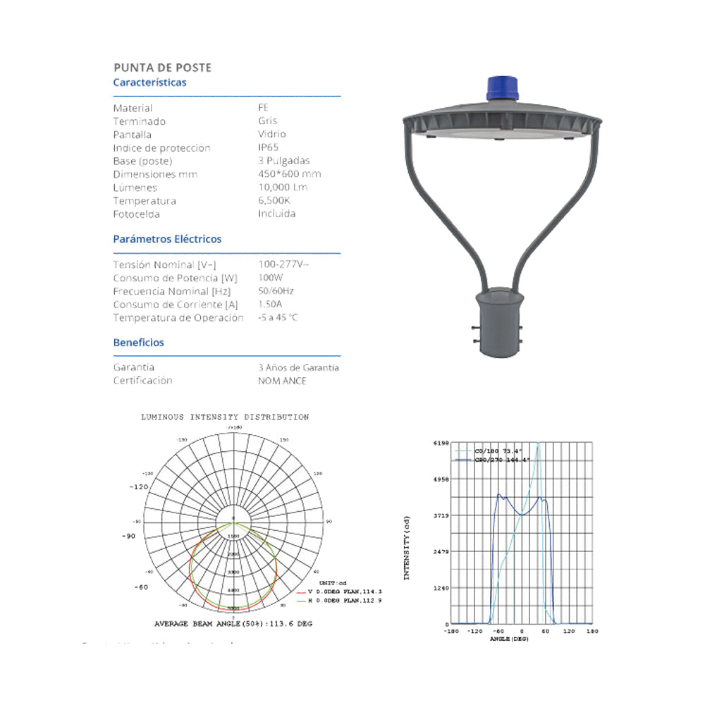 Luminario Led Alumbrado Público Con Fotocelda 100 Watts IP66