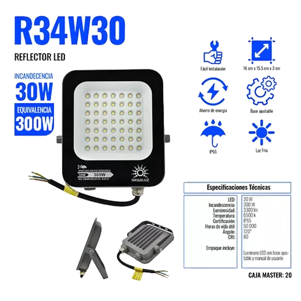 Reflector Led 30 Watts Luz Fría IP65