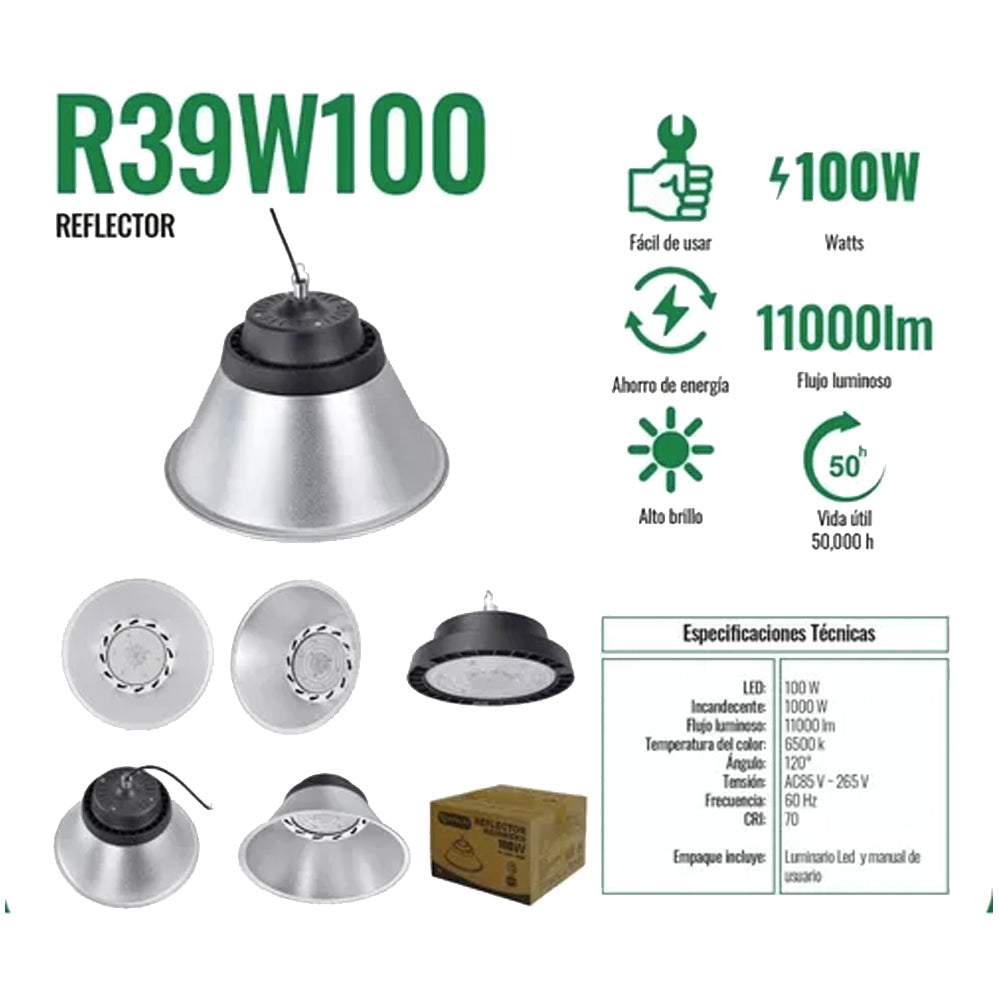 Reflector Luminaria Led Tipo Minero 100 Watts IP65