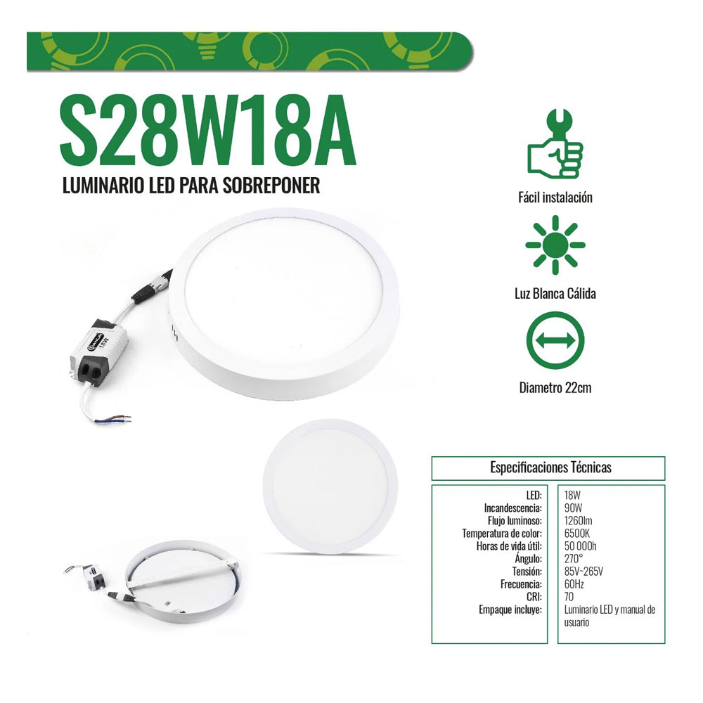 Lámpara de Techo Led Sobreponer 18 Watts Luz Fría